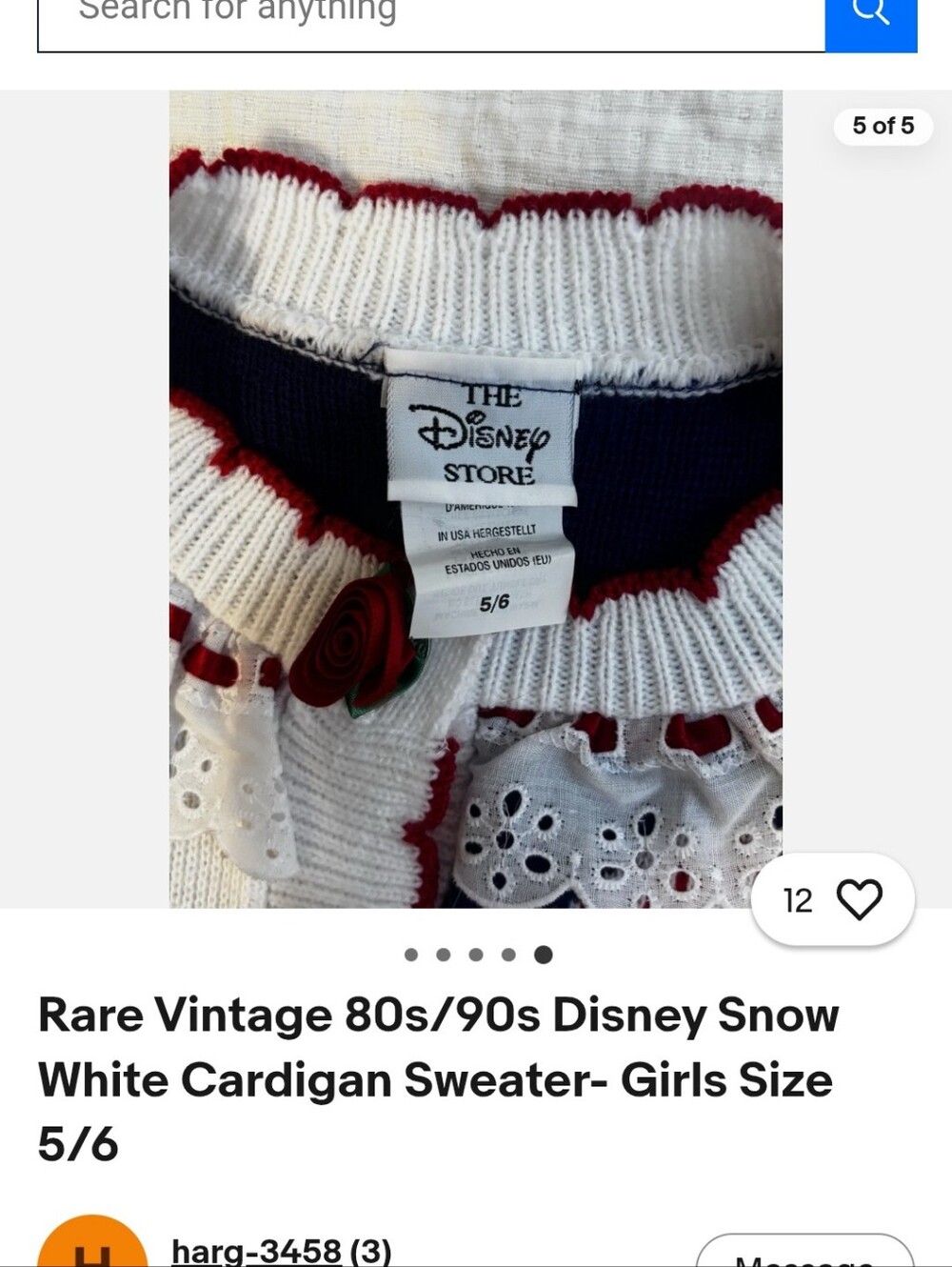 Disney Rare Vintage 90s Snow White Cardigan Size 8 - Picture 9 of 9